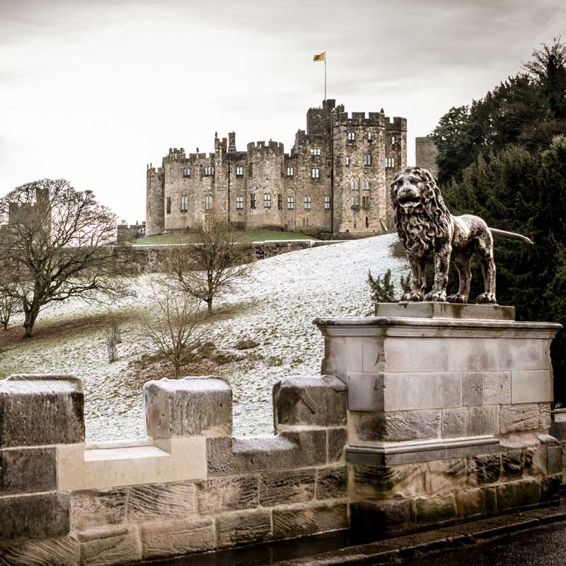 Winter at Alnwick Castle in Northumberland.